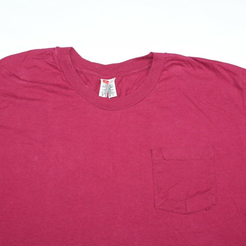 Vintage 80s 90s Hanes Mens Large 42-44 Red Pocket Single Stitch TShirt USA 50/50 - Picture 6 of 8